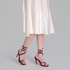 Burgundy Velvet Spiral Strap High Heel Sandals - shopaleena