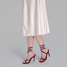 Burgundy Velvet Spiral Strap High Heel Sandals - shopaleena