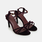 Burgundy Velvet Strappy High Heel Sandals - shopaleena