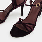 Burgundy Velvet Strappy High Heel Sandals - shopaleena
