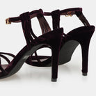 Burgundy Velvet Strappy High Heel Sandals - shopaleena