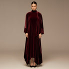 Burgundy Wide Sleeve Velvet Dress with Scarf - shopaleena
