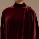 Burgundy Wide Sleeve Velvet Dress with Scarf - shopaleena