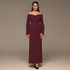 Burgundy Wide V Neck Crepe Maxi Dress - shopaleena