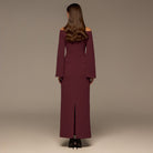 Burgundy Wide V Neck Crepe Maxi Dress - shopaleena