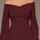 Burgundy Wide V Neck Crepe Maxi Dress - shopaleena