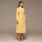 Butter Yellow Bare Shoulder Crepe Midi Dress - shopaleena