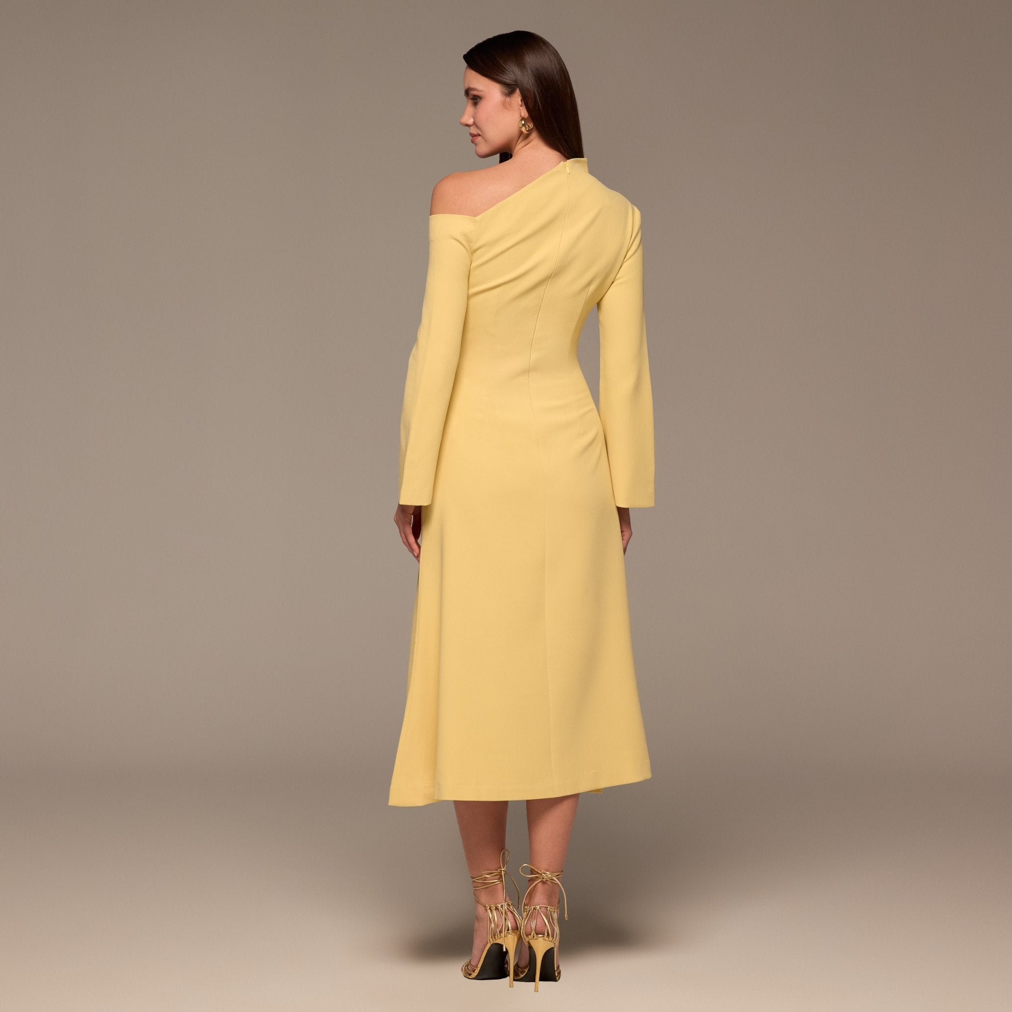 Butter Yellow Bare Shoulder Crepe Midi Dress - shopaleena
