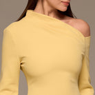Butter Yellow Bare Shoulder Crepe Midi Dress - shopaleena