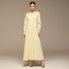 Butter Yellow Embroidered Neckline and Sleeve Linen Dress - shopaleena