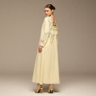Butter Yellow Embroidered Neckline and Sleeve Linen Dress - shopaleena