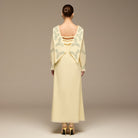 Butter Yellow Embroidered Neckline and Sleeve Linen Dress - shopaleena