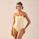 Butter Yellow Halter Neck One Piece Swimsuit - shopaleena
