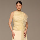 Butter Yellow One Side Ruffle Organza Blouse - shopaleena