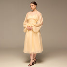 Butter Yellow Organza Puffy Sleeve Dress - shopaleena
