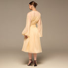 Butter Yellow Organza Puffy Sleeve Dress - shopaleena