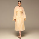 Butter Yellow Organza Puffy Sleeve Dress - shopaleena