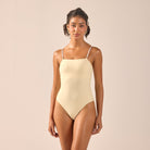 Butter Yellow Pearl Strap One Piece Swimsuit - shopaleena