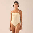 Butter Yellow Pearl Strap One Piece Swimsuit - shopaleena