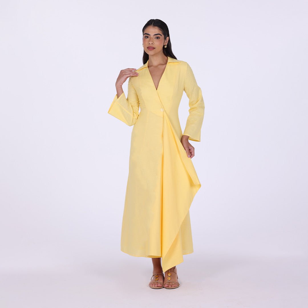 Buttoned Wrap Shirt Dress - shopaleena