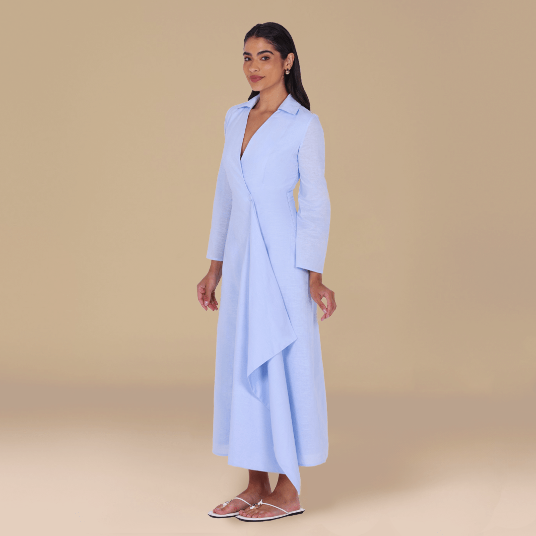 Buttoned Wrap Shirt Dress - shopaleena