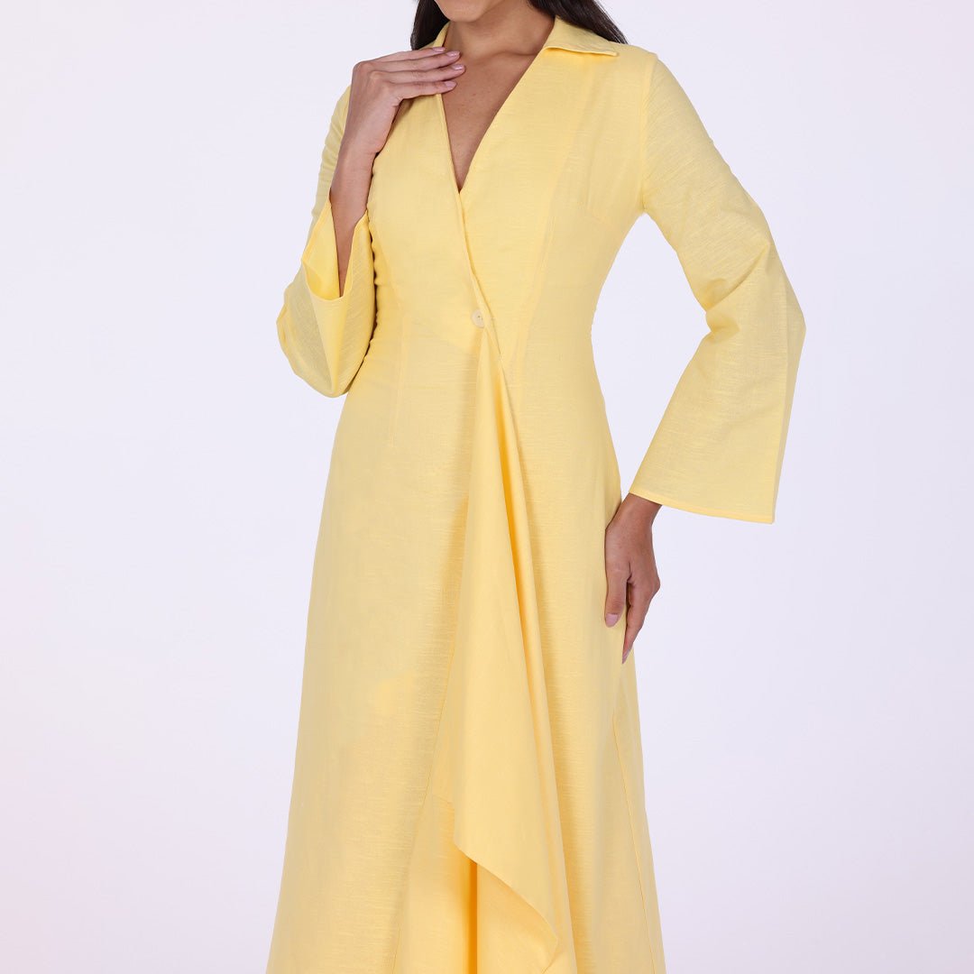 Buttoned Wrap Shirt Dress - shopaleena