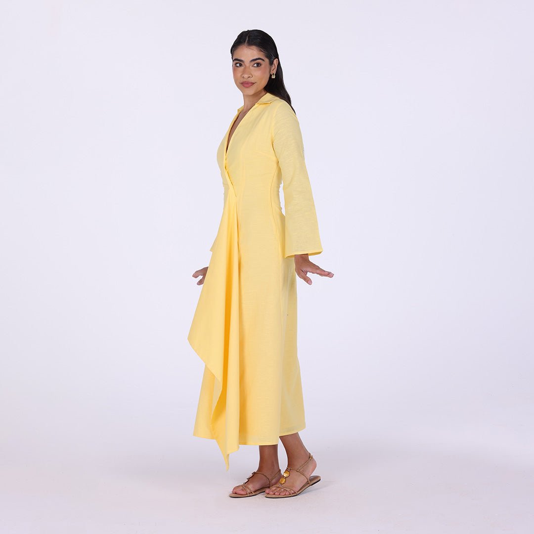 Buttoned Wrap Shirt Dress - shopaleena