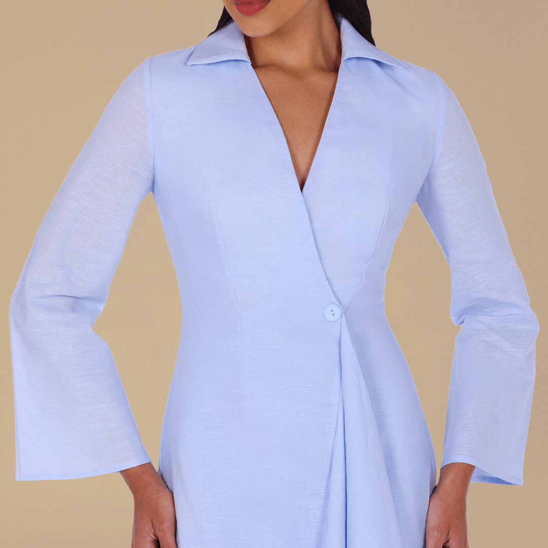 Buttoned Wrap Shirt Dress - shopaleena