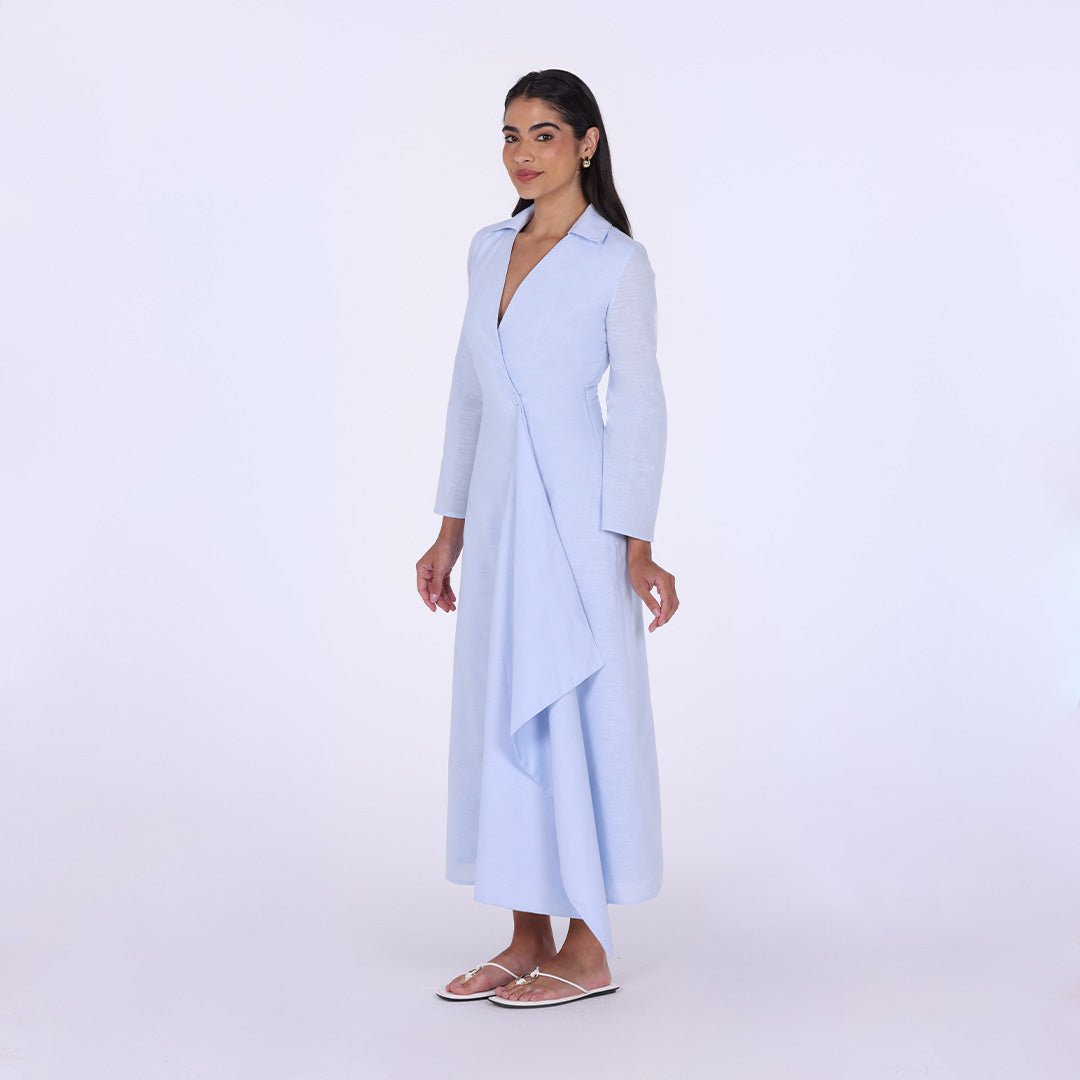 Buttoned Wrap Shirt Dress - shopaleena