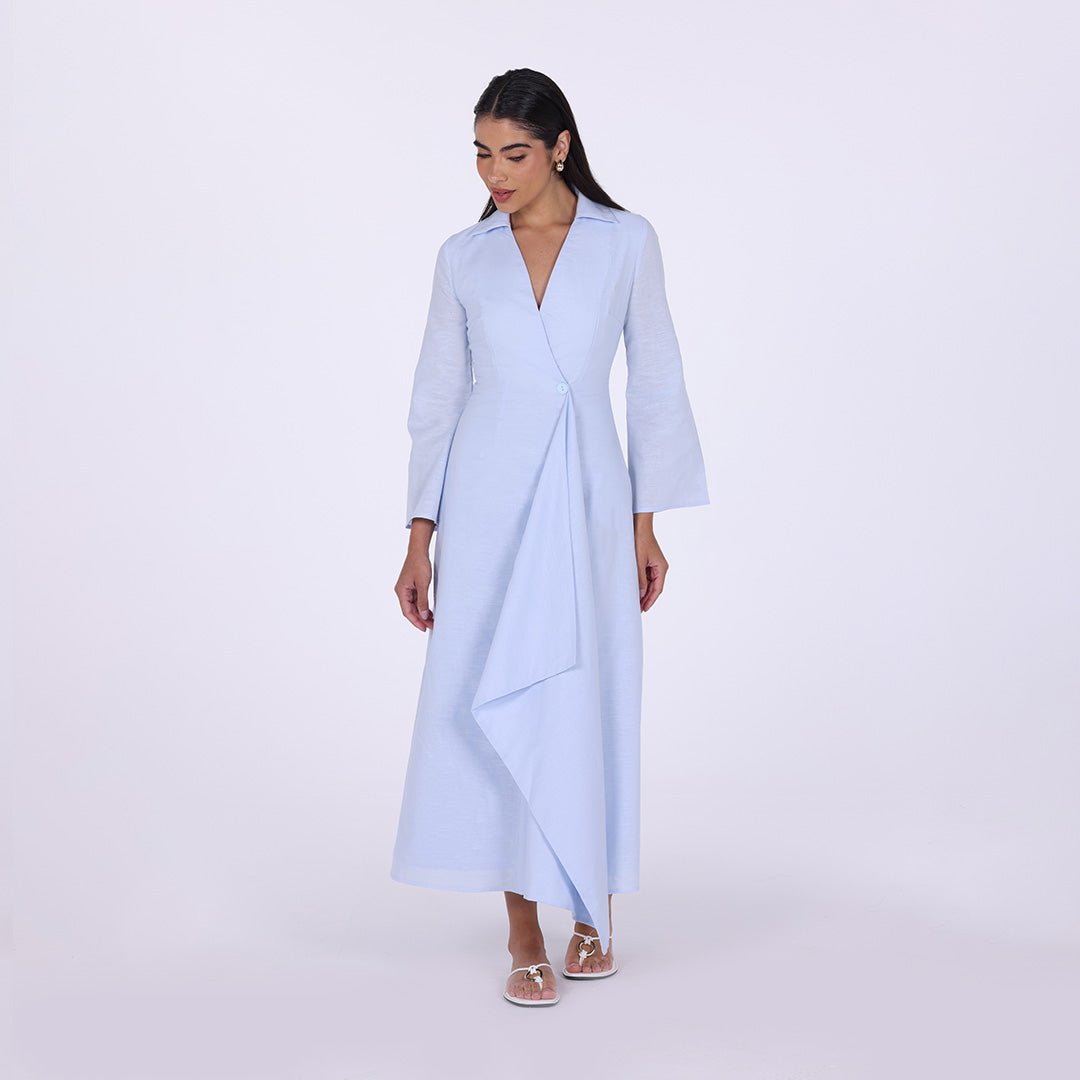 Buttoned Wrap Shirt Dress - shopaleena