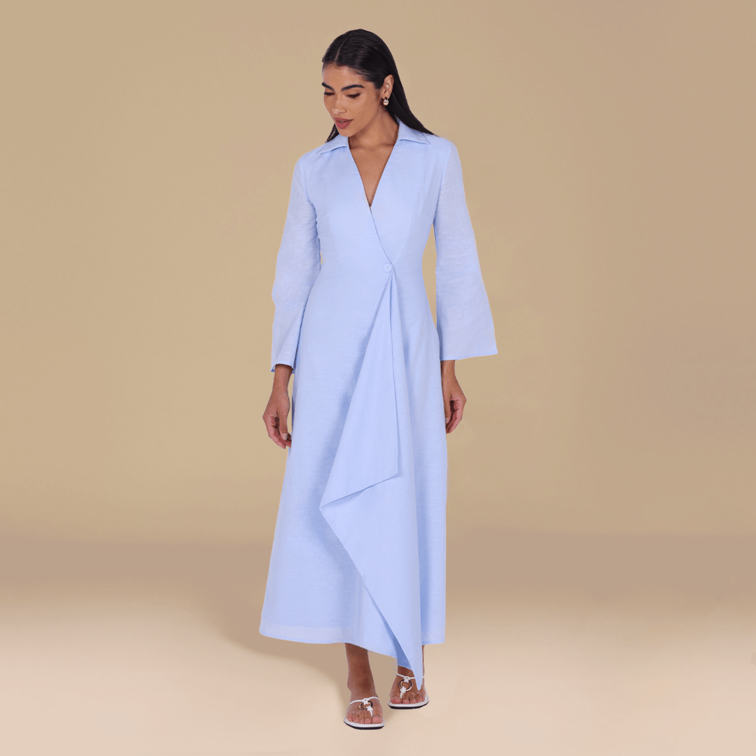 Buttoned Wrap Shirt Dress - shopaleena
