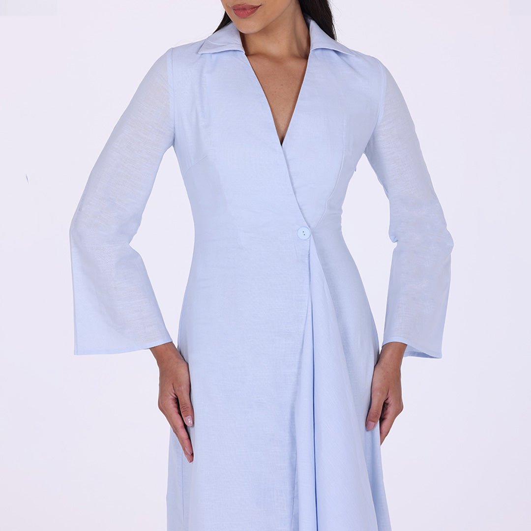 Buttoned Wrap Shirt Dress - shopaleena