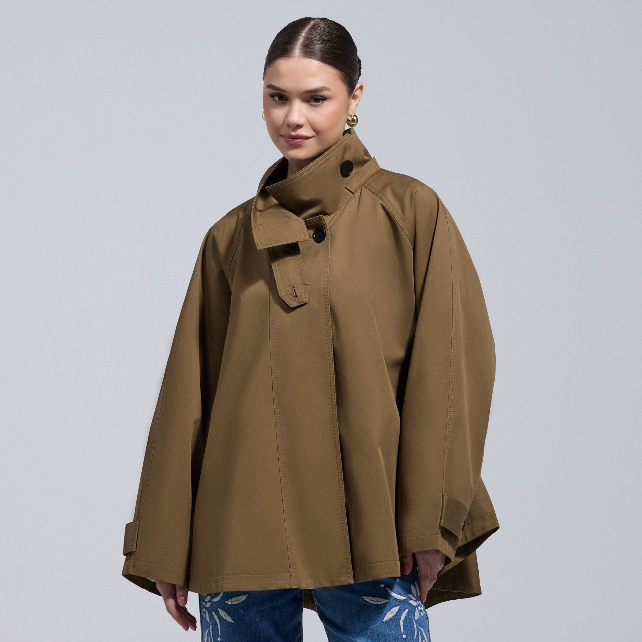 Camel Twill Cape Trench Coat - shopaleena