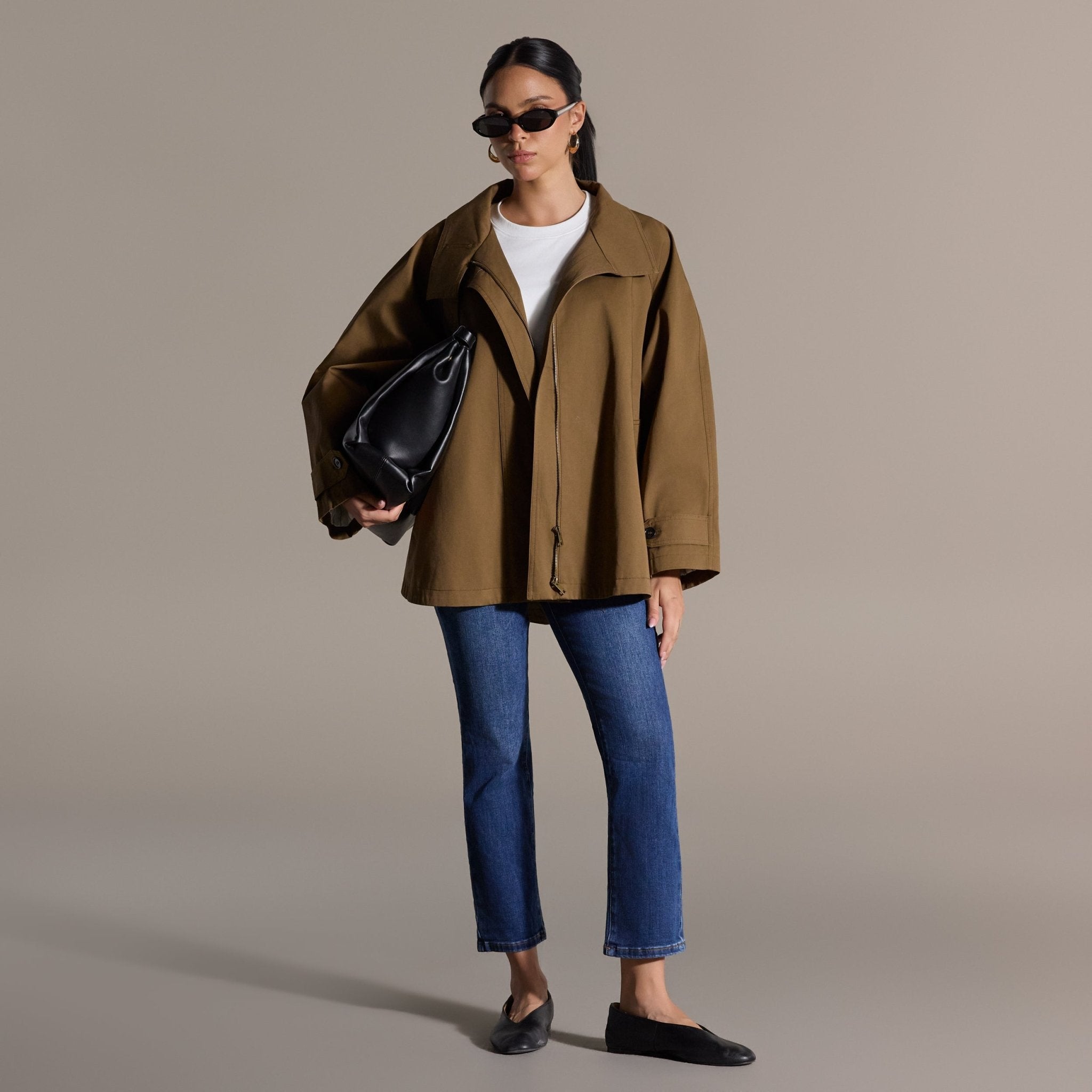 Camel Twill Cape Trench Coat - shopaleena