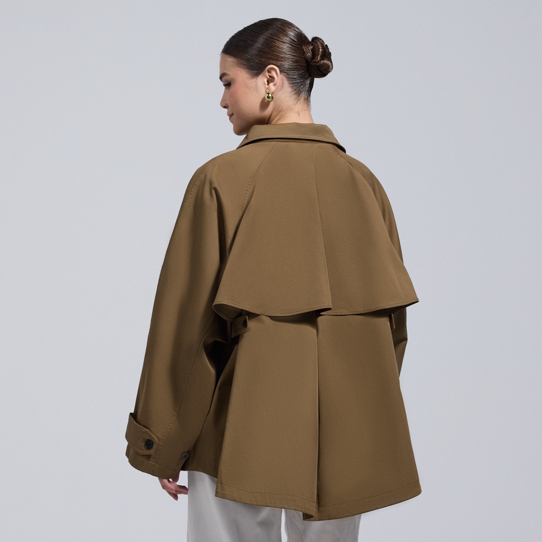 Camel Twill Cape Trench Coat - shopaleena
