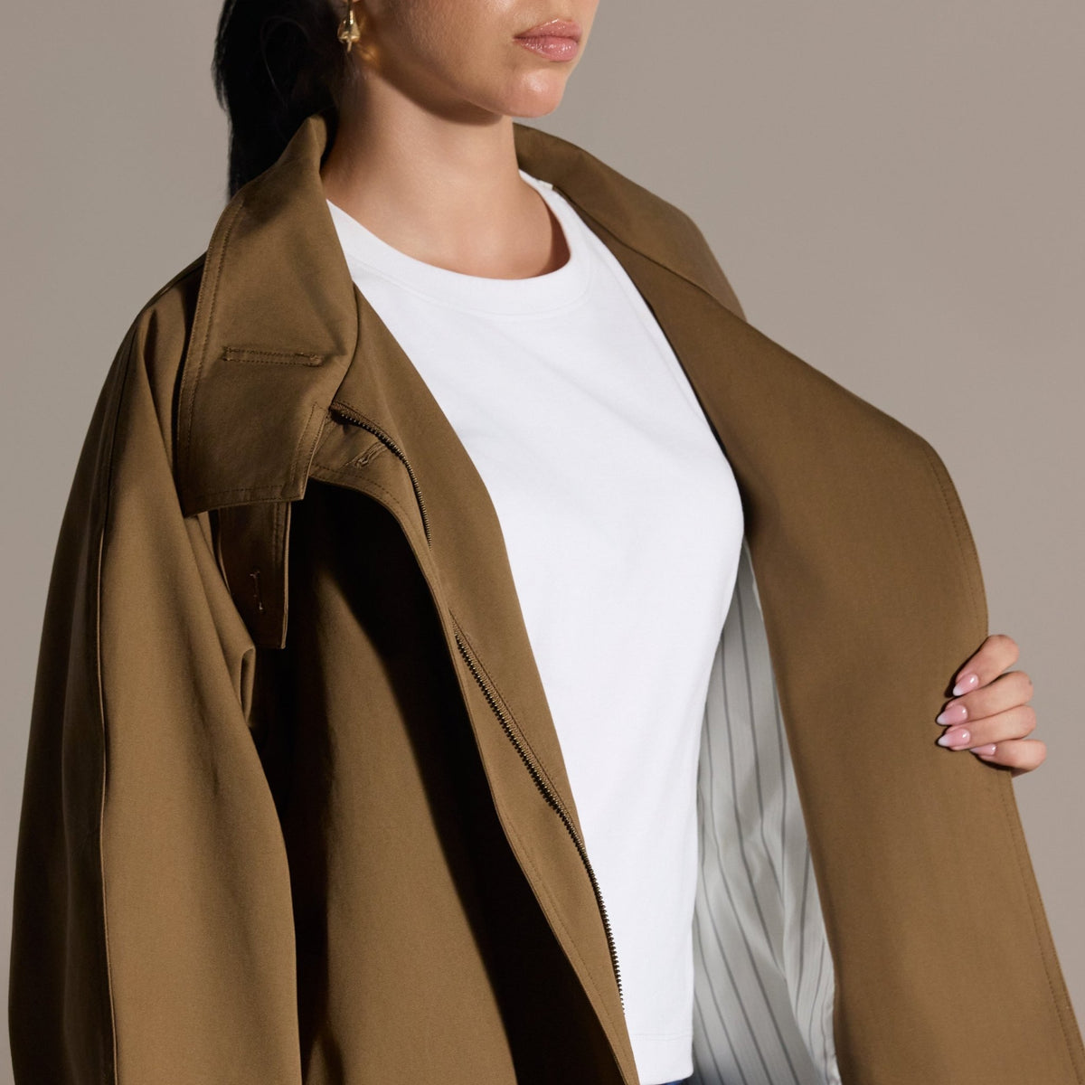Camel Twill Cape Trench Coat - shopaleena