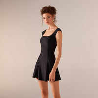 Cap Sleeves Black Swim Dress - shopaleena