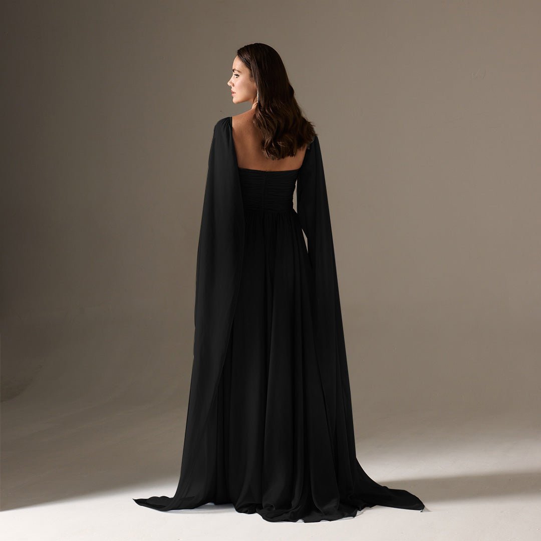 Cape Sleeve Drapped A - line Dress - shopaleena