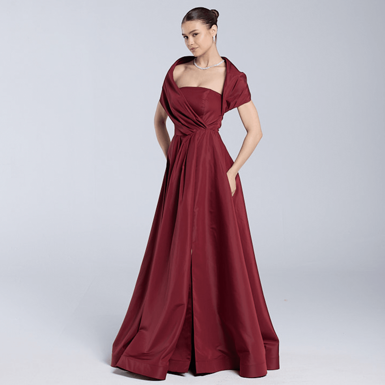 Cape Sleeve Taffeta Gown - shopaleena
