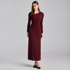 Cherry Red Asymmetric Neck Midi Jersey Dress - shopaleena