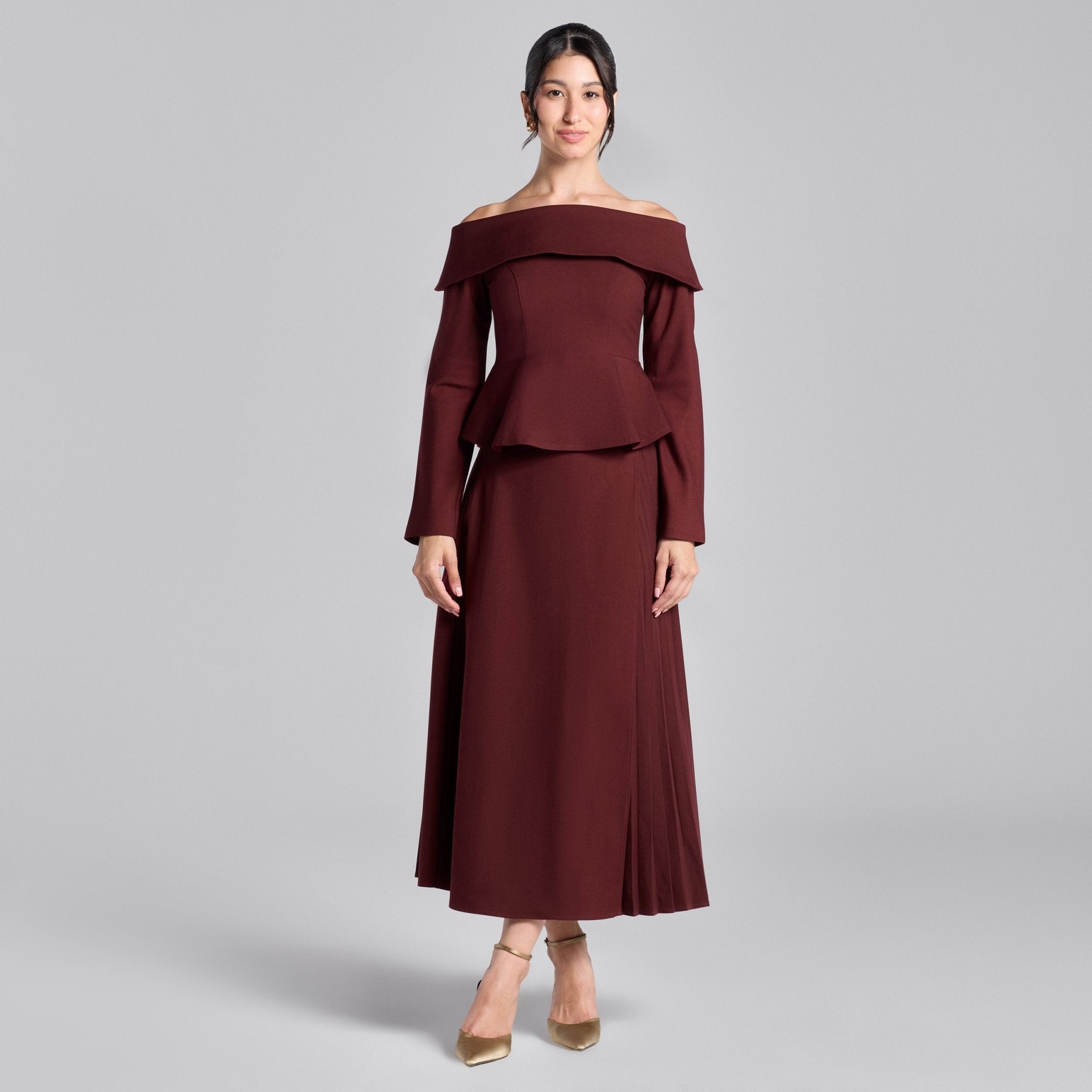 Cherry Red Asymmetric Wool Midi Skirt - shopaleena
