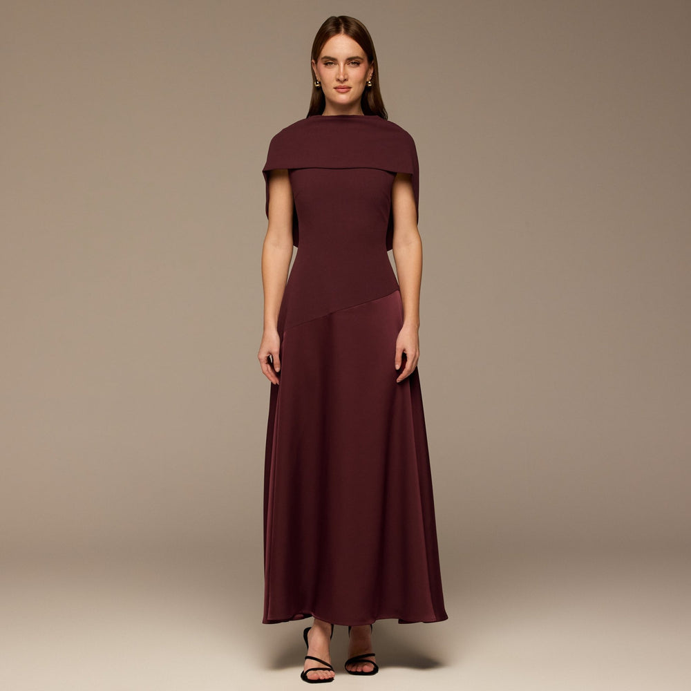 Cherry Red Off - Shoulder Crepe and Satin Maxi Dress - shopaleena