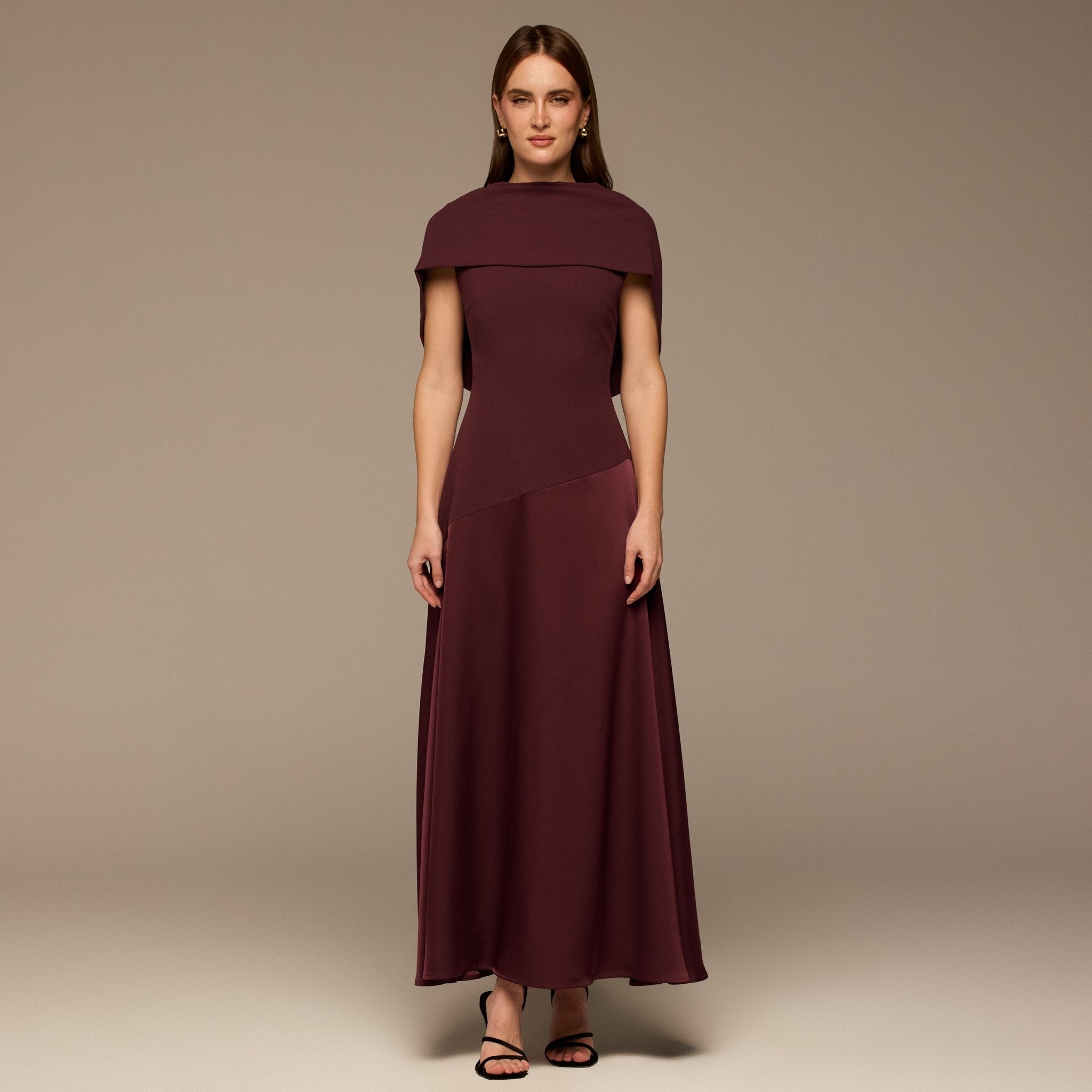 Cherry Red Off - Shoulder Crepe and Satin Maxi Dress - shopaleena