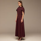 Cherry Red Off - Shoulder Crepe and Satin Maxi Dress - shopaleena