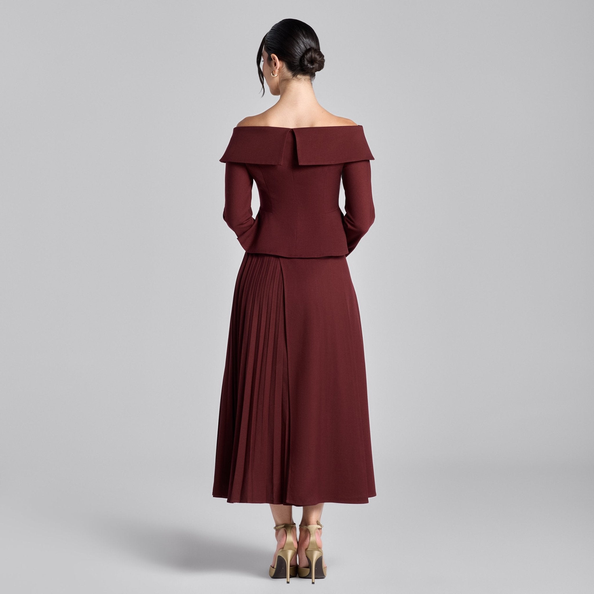 Cherry Red Off - Shoulder Wool Peplum Top - shopaleena