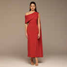 Cherry Red One - Shoulder Crepe and Satin Dress - shopaleena