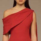 Cherry Red One - Shoulder Crepe and Satin Dress - shopaleena
