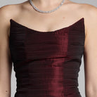 Cherry Red Strapless Ruched Taffeta Gown - shopaleena