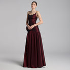 Cherry Red Strapless Ruched Taffeta Gown - shopaleena