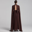 Chiffon High Neck Draped Maxi Dress - shopaleena